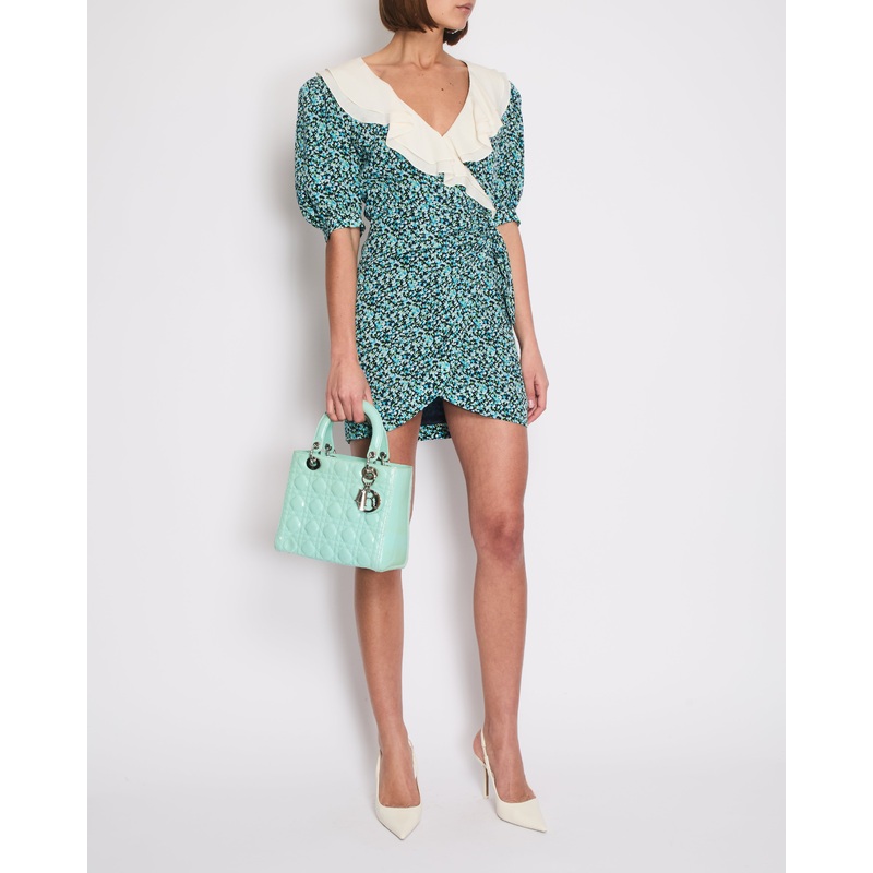 Alessandra Rich Blue and Cream Floral Printed Mini Dress Size IT 40 (UK 8)