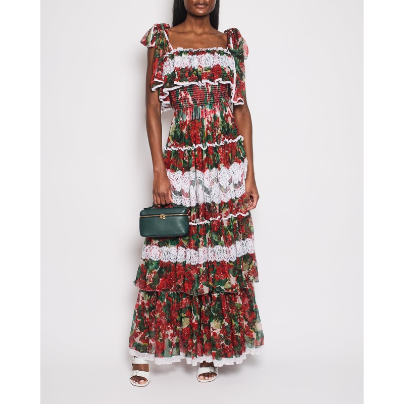 Dolce & Gabbana Red Maxi Floral Lace Tiered Dress Size IT 38 (UK 6)