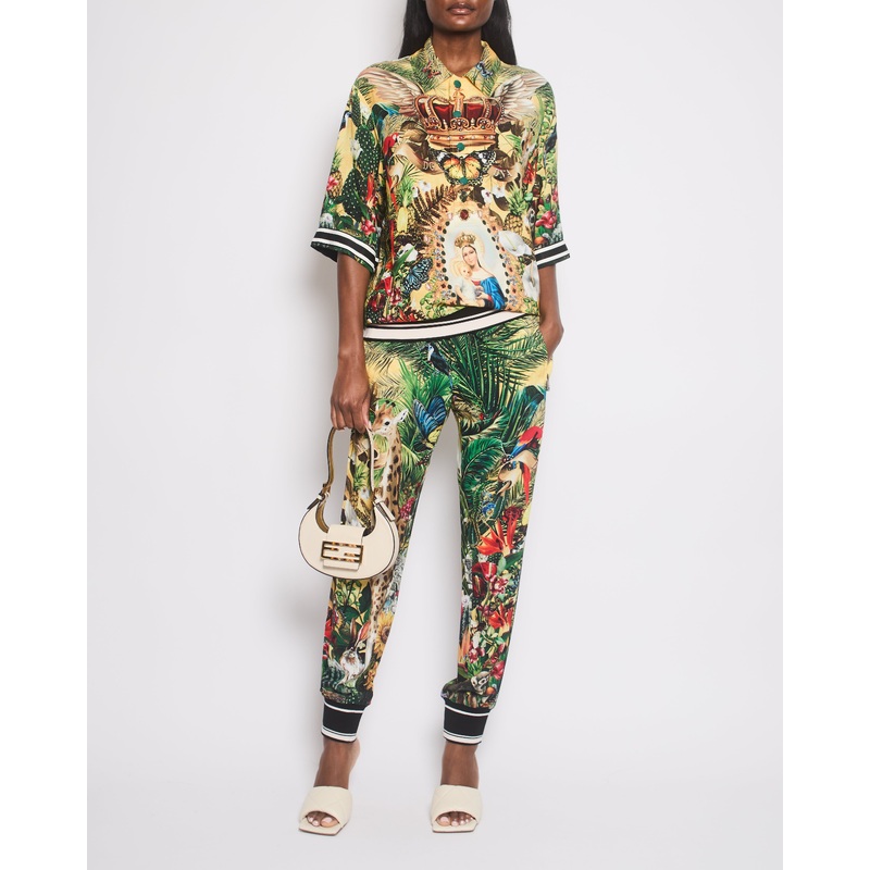 Dolce & Gabbana Yellow & Green Floral Print Shirt with Matching Trousers Set Size IT 38/IT 46 (UK 6/14)