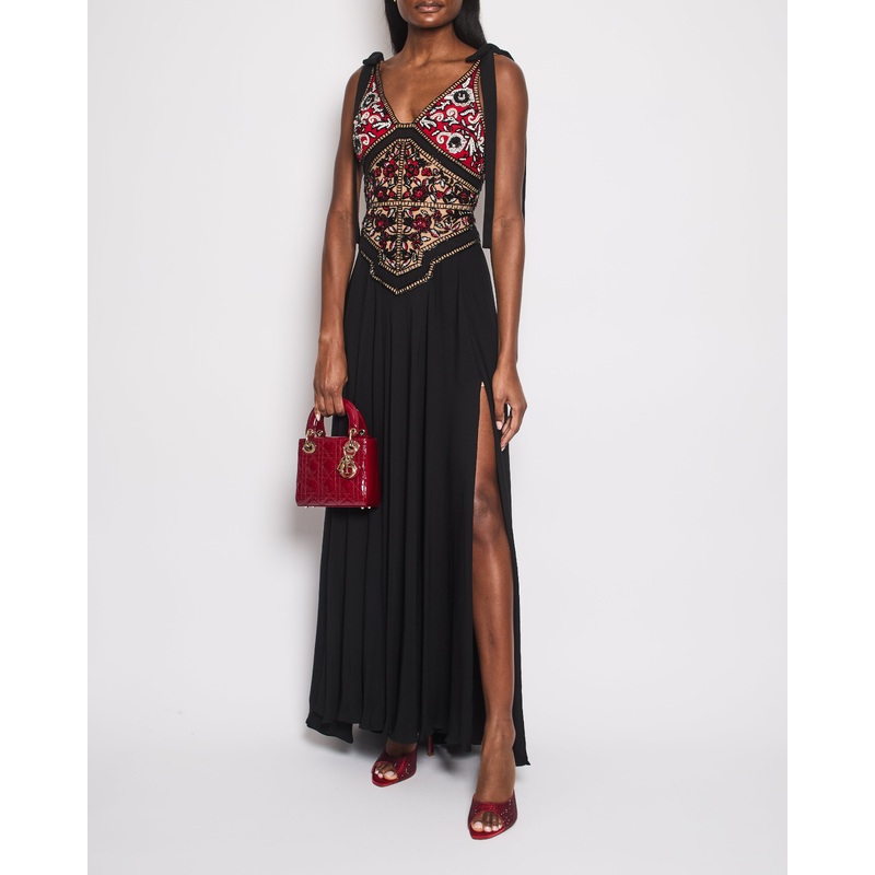 Elie Saab Black Floral Embellished Maxi Gown Size 34 (UK 6)