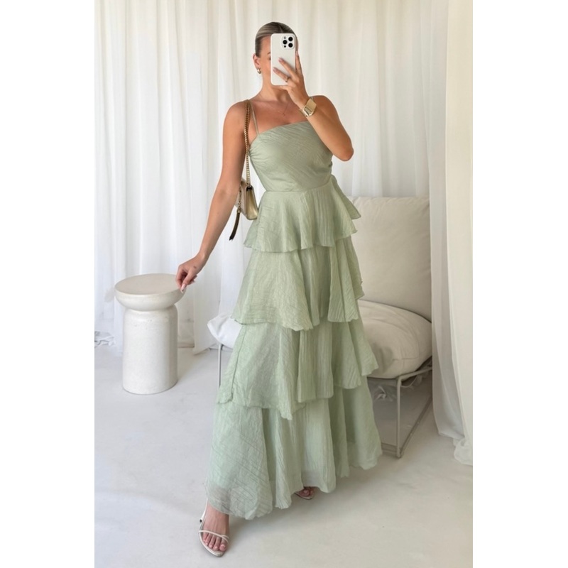 Kelly sage tiered chiffon maxi dress