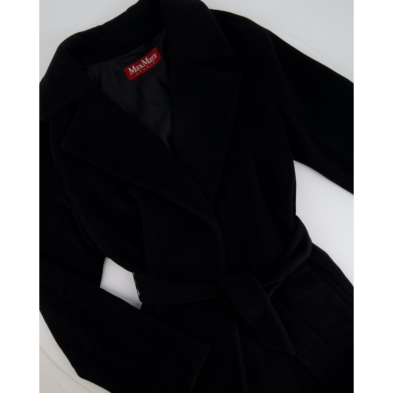 Max Mara Studio Black Wool Coat with Belt Detailing Size IT 44 (UK 12)
