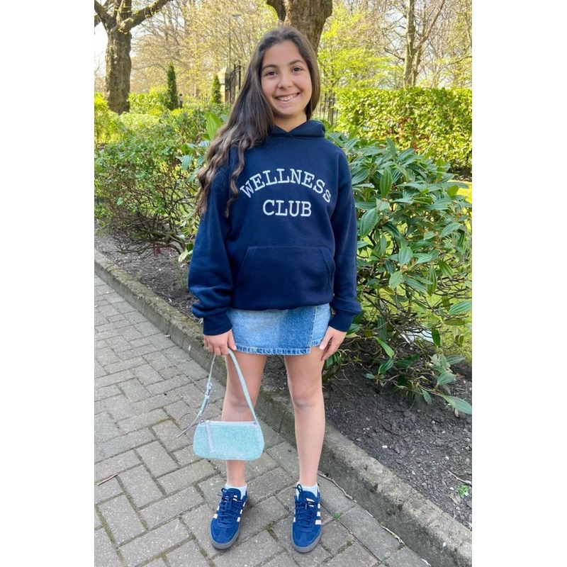 Mini wellness club navy embroidered hoodie