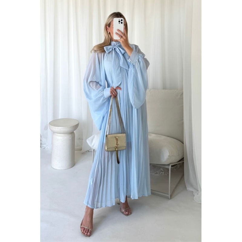 Nancy blue chiffon pleated maxi dress