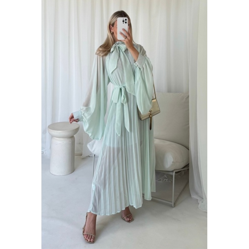 Nancy sage chiffon pleated maxi dress