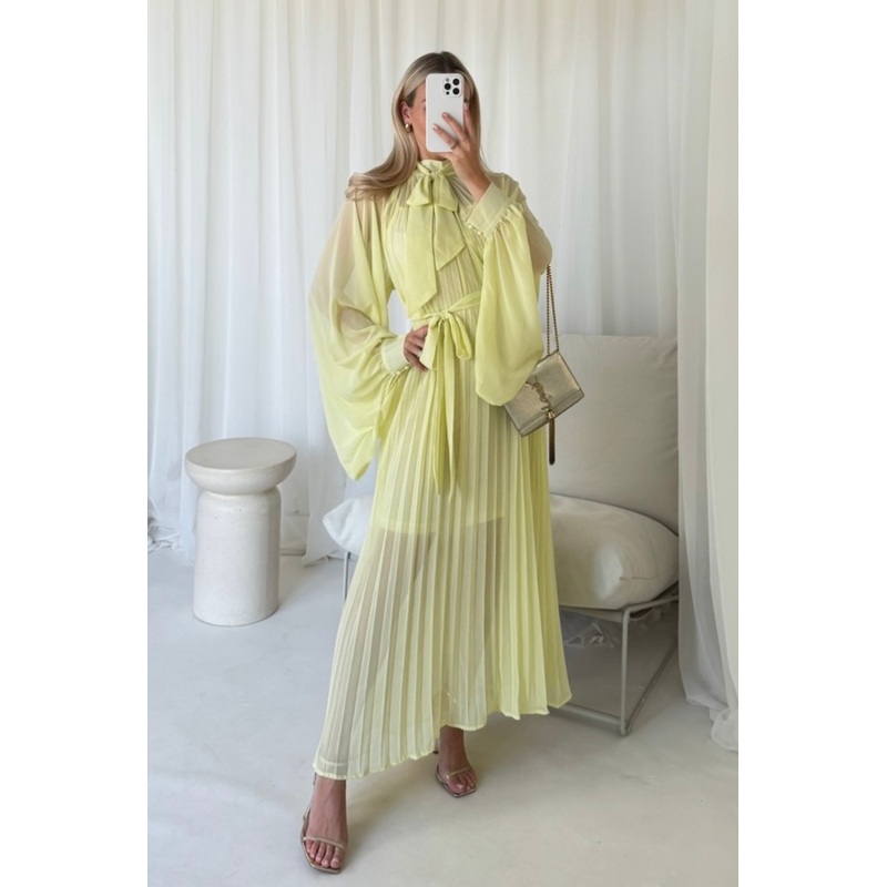 Nancy yellow chiffon pleated maxi dress