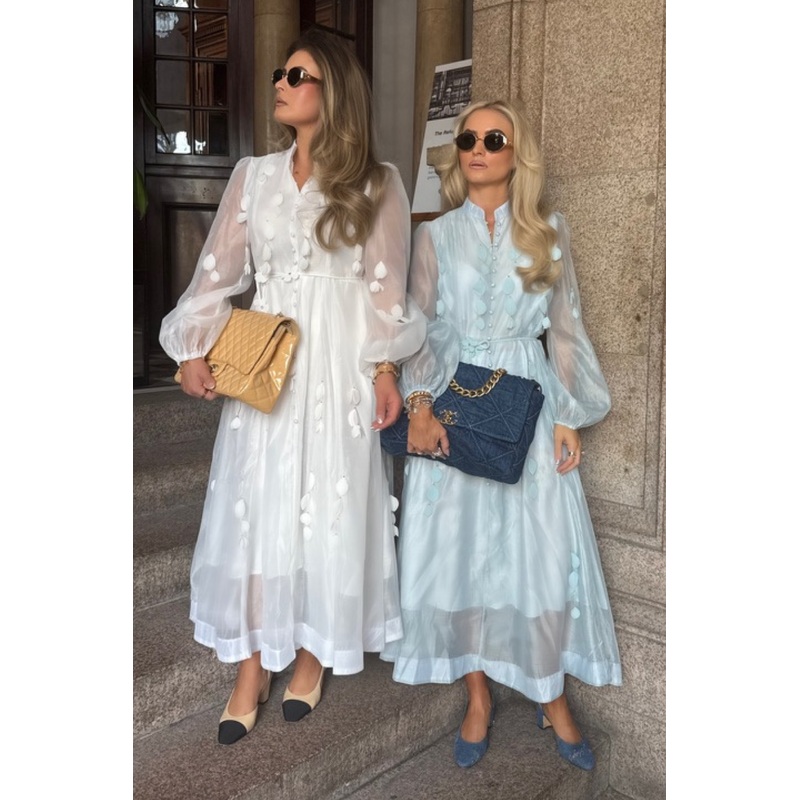 Sally white sheer button detail maxi dress