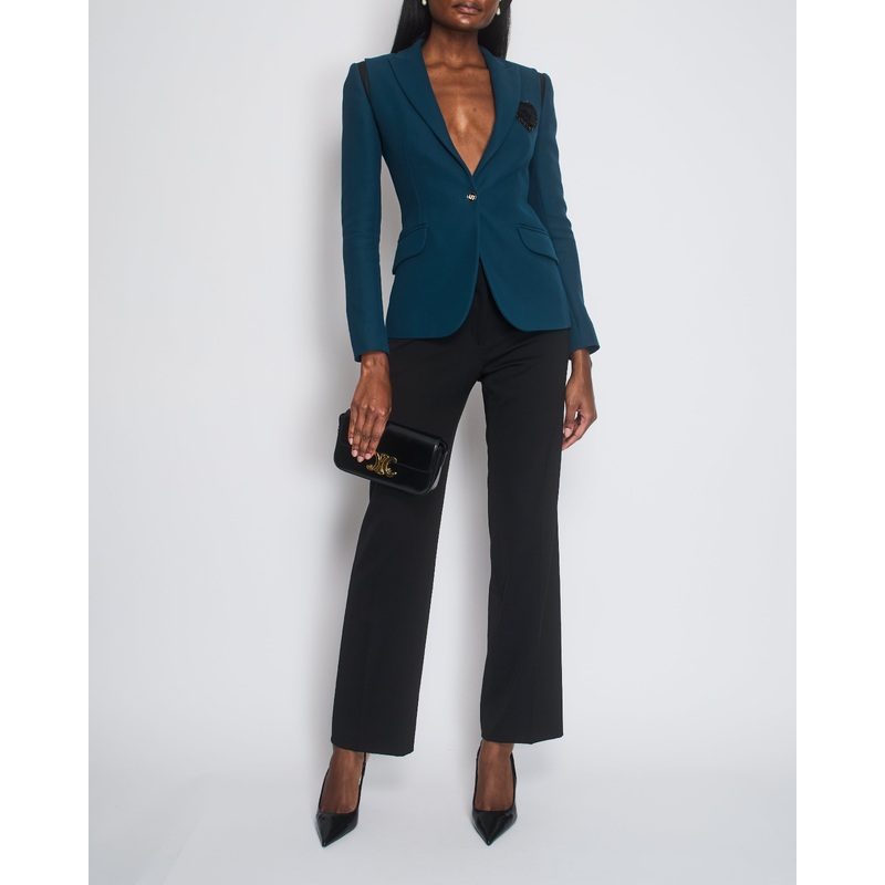 Schiaparelli Teal Single Breasted Blazer Jacket with Embellished Heart Detail Size FR 34 (UK 6)