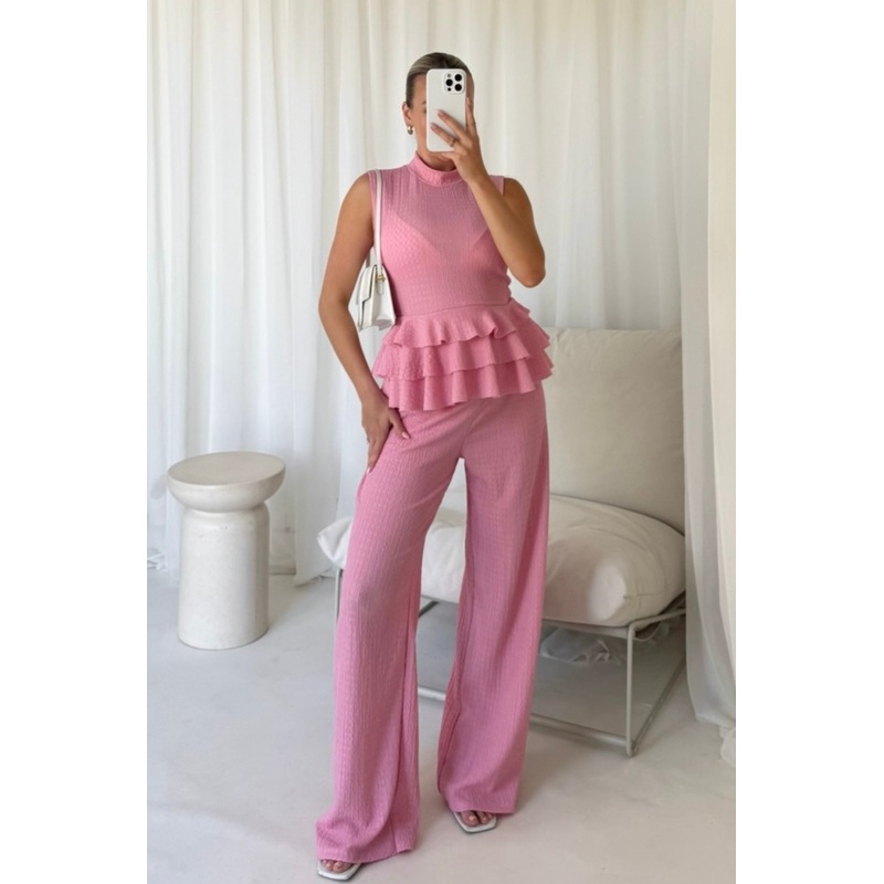Sienna pink tiered top & trouser co-ord