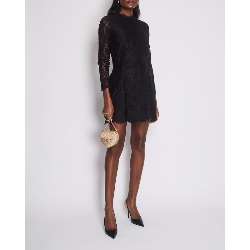 Valentino Black Long Sleeve Lace Midi Dress with Pocket Detail Size IT 40 (UK 8)
