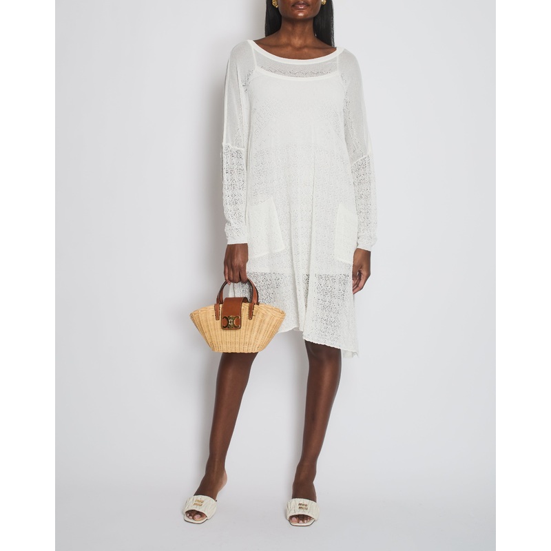 Valentino White Mid-Sleeve Crochet Midi Dress Size XS (UK 8/10)