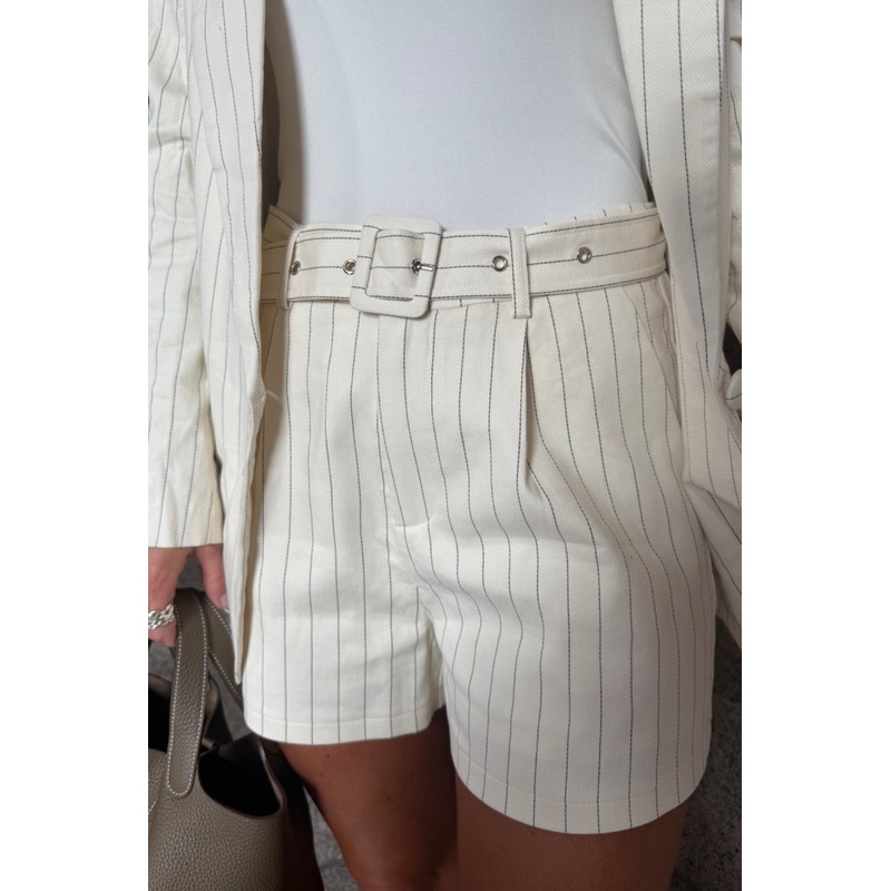 Abby beige pinstripe tailored shorts