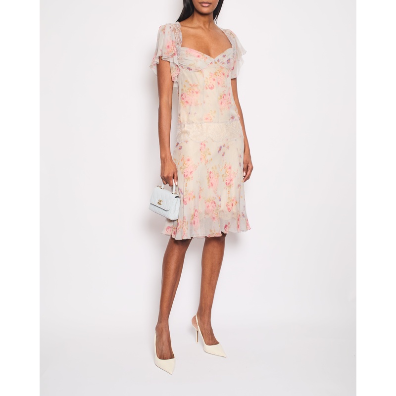 Dolce & Gabbana Sleeveless Silk Dress with Floral Print and Lace Insert Details Size IT 42 (UK 10)
