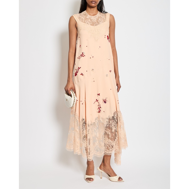 Erdem SS24 Light Pink Sleeveless Maxi Dress with Crystal Embellishments & Lace Trim Details Size UK 4 RRP 5,490