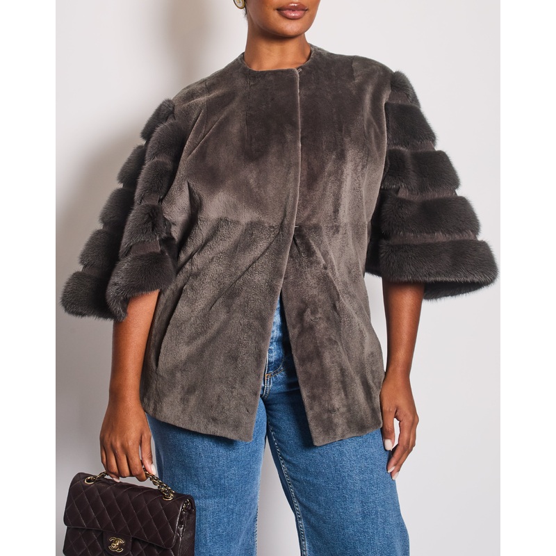 Exclusive M Grey Sheared Mink Jacket with Cropped Sleeve Detail Size IT 44 (UK 12)