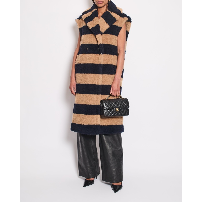 Max Mara Brown & Navy Francis Teddy Wool Gilet Coat Size IT XS (UK 6)