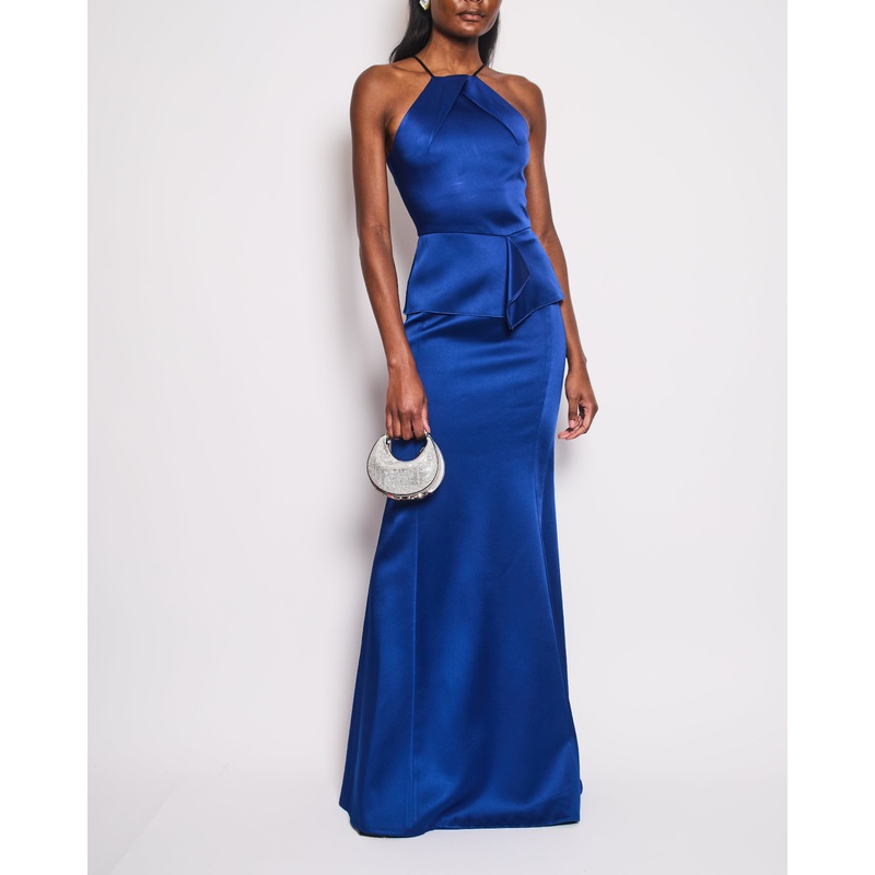 Roland Mouret Electric Blue Gown Long Dress with Vest Zip Top Size UK 8