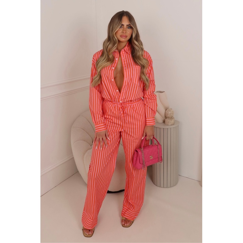Summer pink and orange striped shirt trouser co-ord