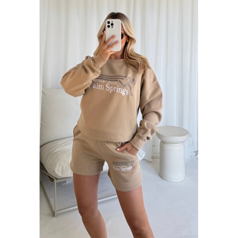 Wellness club palm springs stone embroidered sweater short lounge set