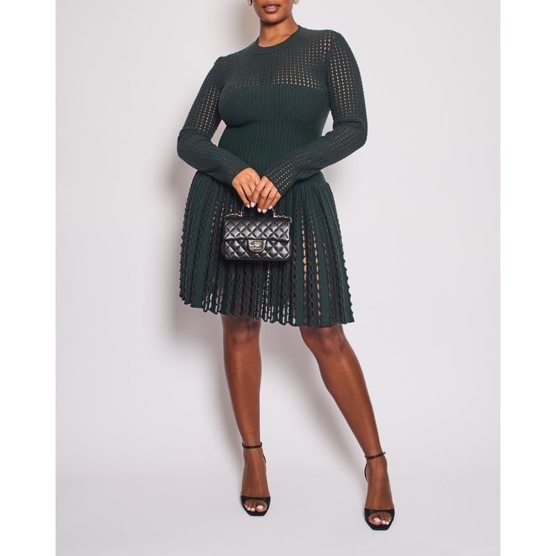 Alaa Green Long Sleeve Knit Mini Dress with Cut Out Details Size FR 44 (UK 16)