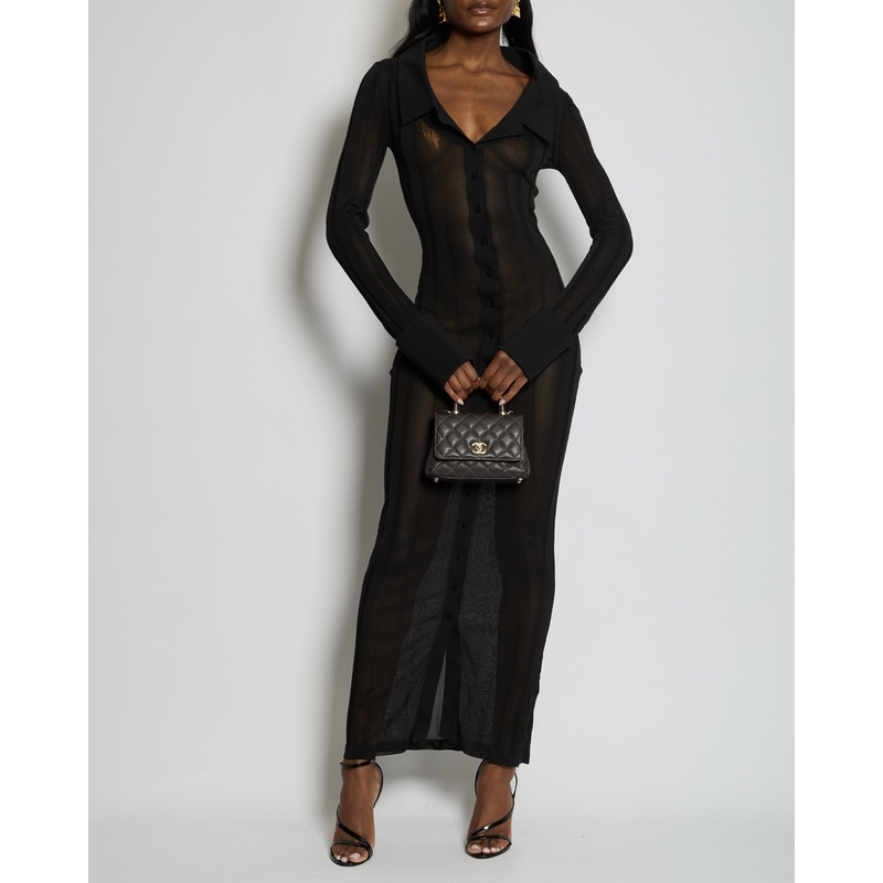 Jacquemus Black La Robe Manta Long Sleeve Maxi Dress With Sleeve Detail Size FR 36 (UK 8) RRP 950