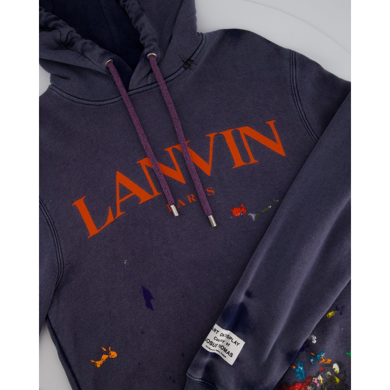 Lanvin X Gallery Dept Blue Washed Logo Hoodie with Paint Detail Size Small (UK 8)