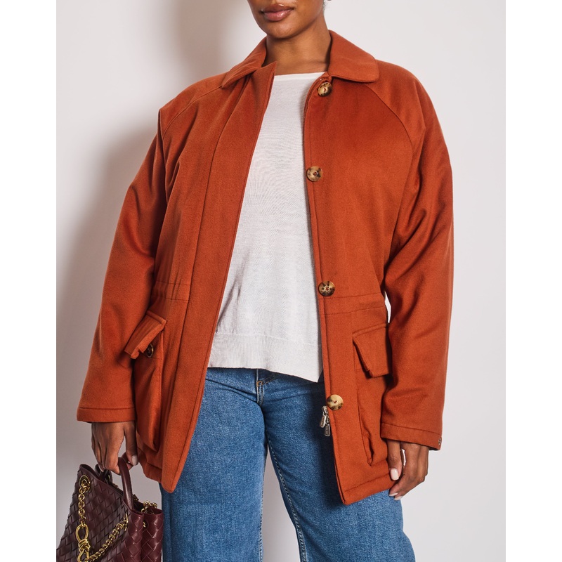 Loro Piana Burnt Orange "Storm System" Cashmere Button Down Coat Size IT 42 (UK 10)