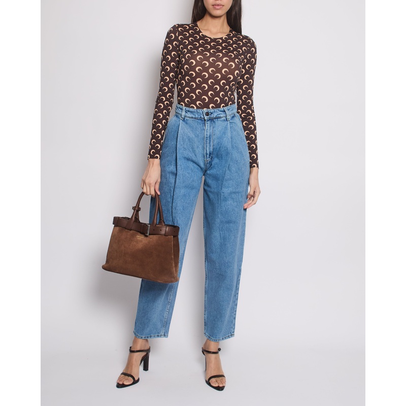 Magda Butrym Blue Denim Barrel Leg Jeans with Front Pleat Detail Size FR 34 (UK 6)