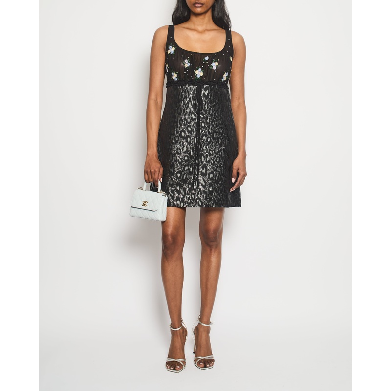 Miu Miu Black Floral Embellished Leopard Print Mini Dress Size IT 38 (UK 6)