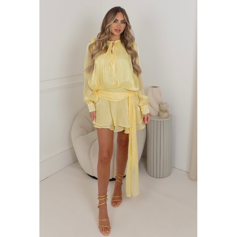 Narla lemon chiffon shirt dress