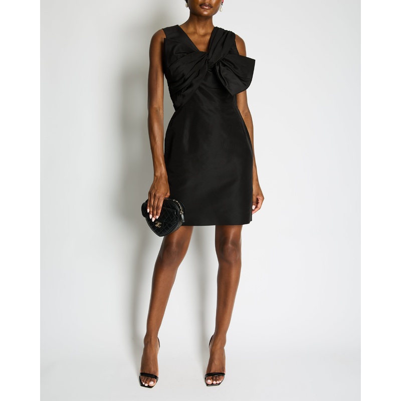 Oscar De La Renta Black Silk Sleeveless Mini Dress With Bow Detail Size US 8 (UK 12)
