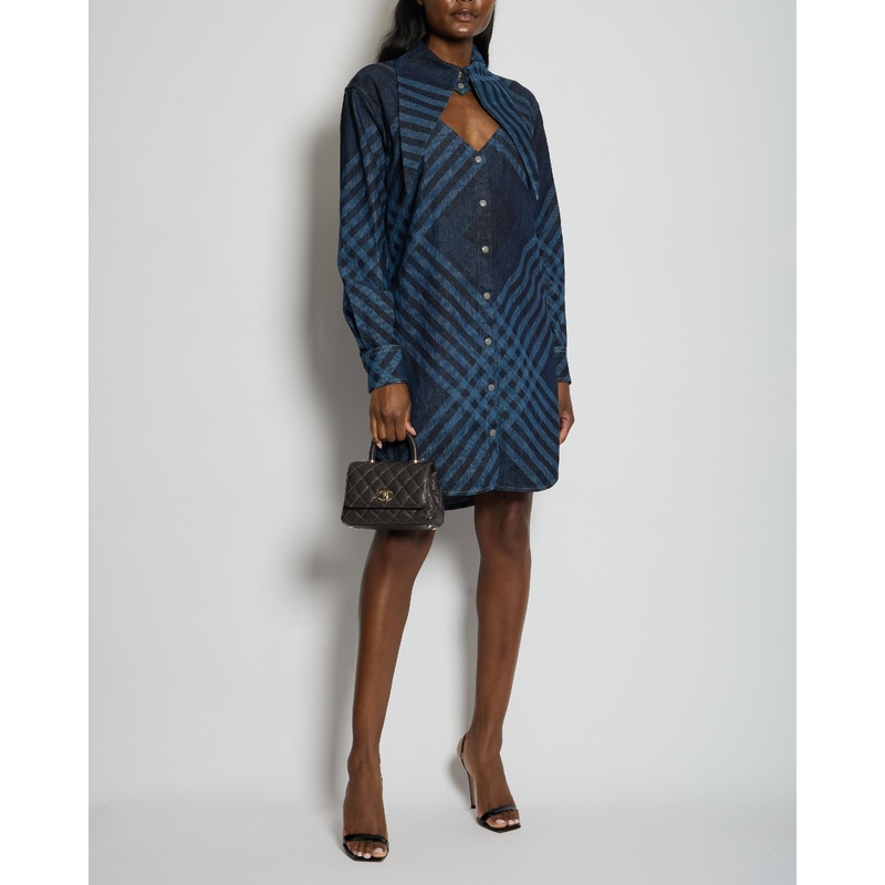 Vivienne Westwood Denim Gingham Printed Long Sleeve Shirt Dress With Exaggerated Collar Size IT 42 (UK 10)