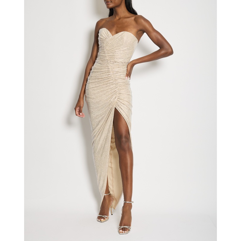 Alexandre Vauthier Beige Asymmetric Crystal Embellished Gown Dress Size FR 40 (UK 12) RRP 5,700