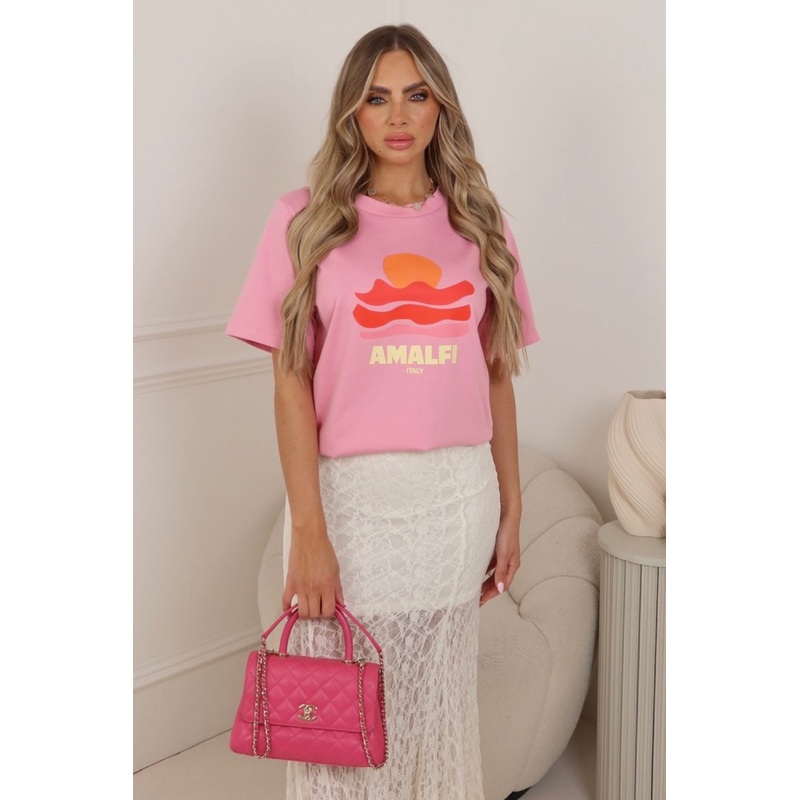 Amalfi pink printed heavyweight oversized t-shirt