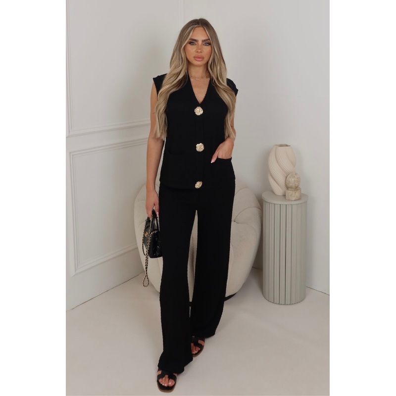 Becky black crinkle waistcoat & trouser co ord