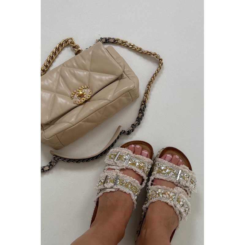 Cassandra beige beaded platform sandal