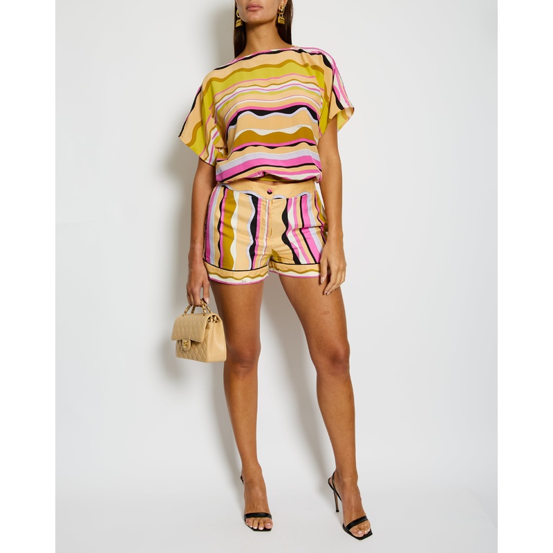 Emilio Pucci Yellow Short Sleeve Elasticated Top and Short Set Size IT 42 (UK 10)