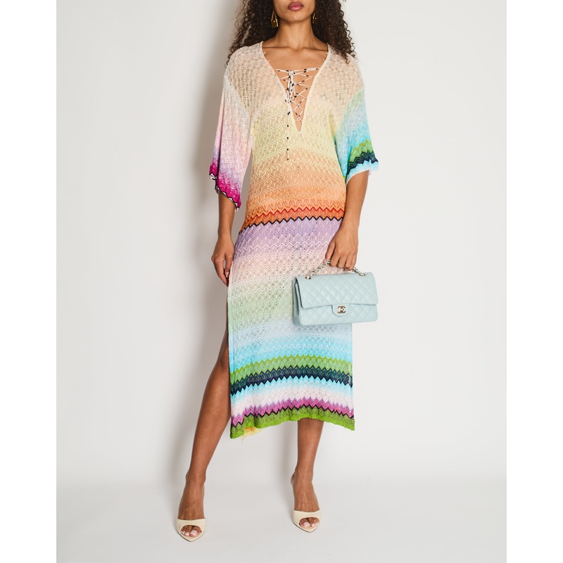 Missoni Multicolour Zigzag Beach Cover-Up Short Sleeve Maxi Dress Size IT 38 (UK 6)