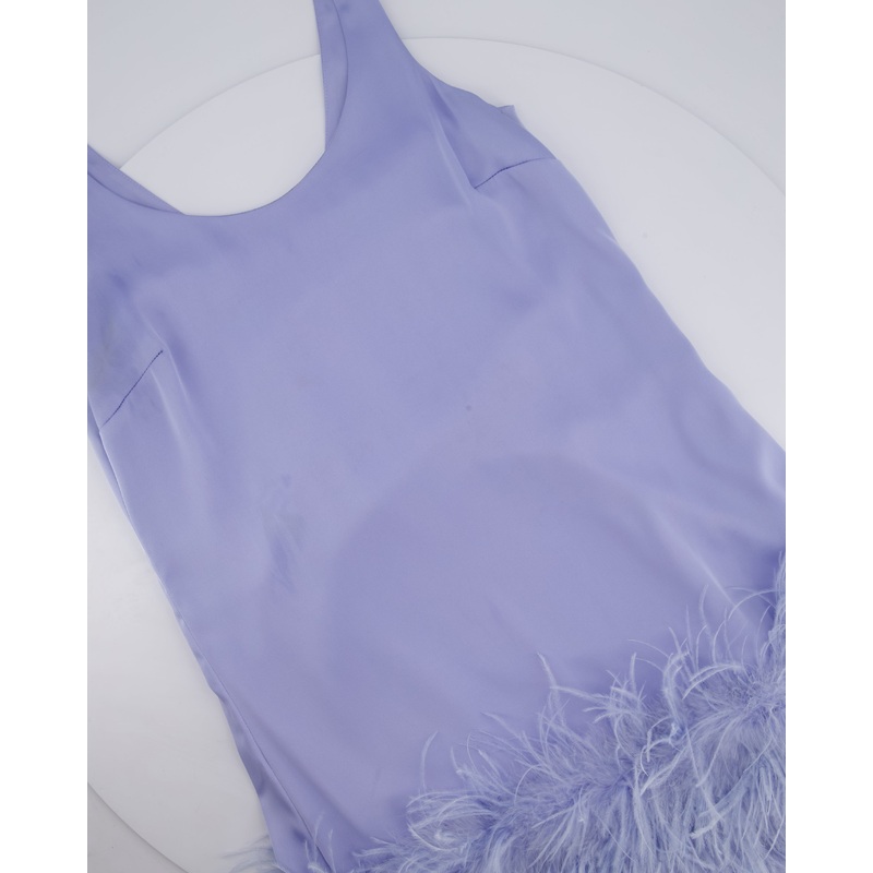 Nadine Merabi Lilac Satin Sleeveless Mini Dress With Feather Hem Detail Size Small (UK 8)
