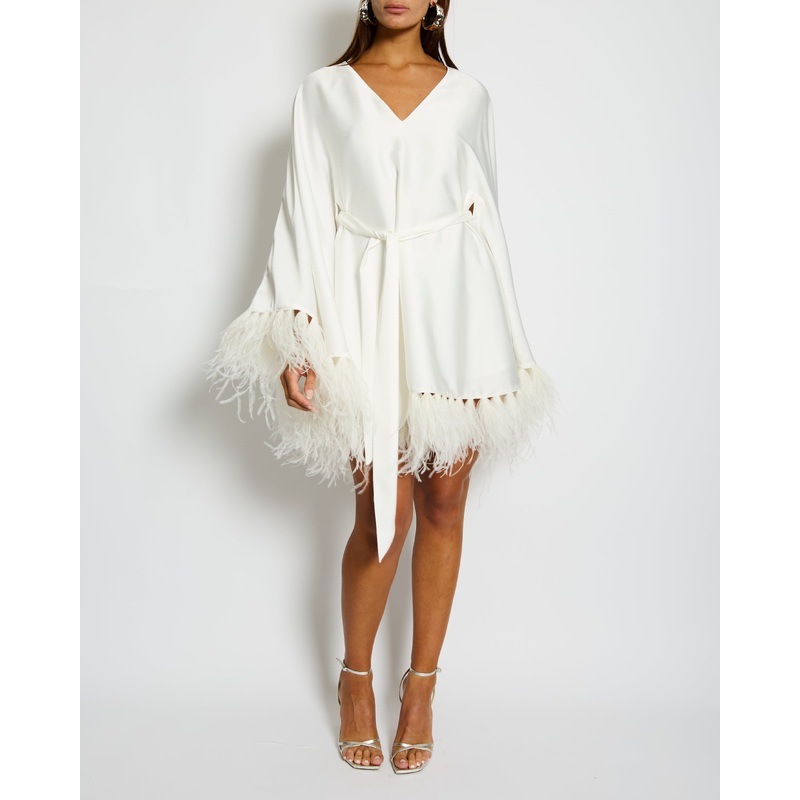 Nadine Merabi Lorenna White Mini Dress with Feather Detail Size S (UK 8)