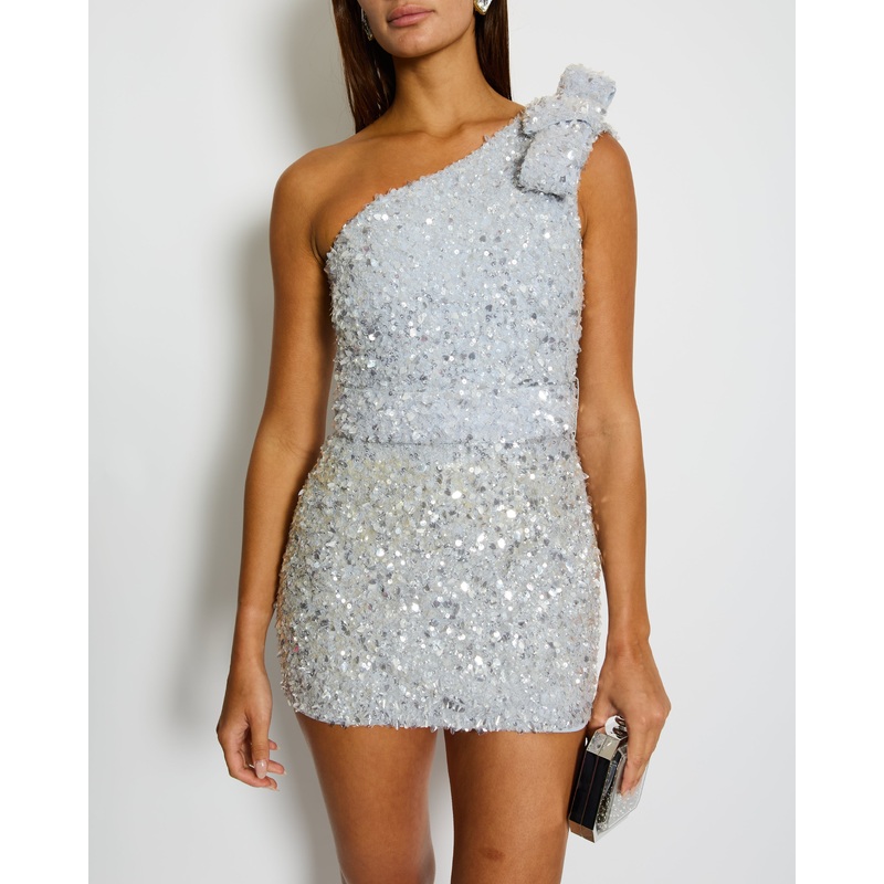 Rachel Gilbert Silver Sequin Embellished Kara Mini Dress Size AU 1 (UK 8) RRP 1,500