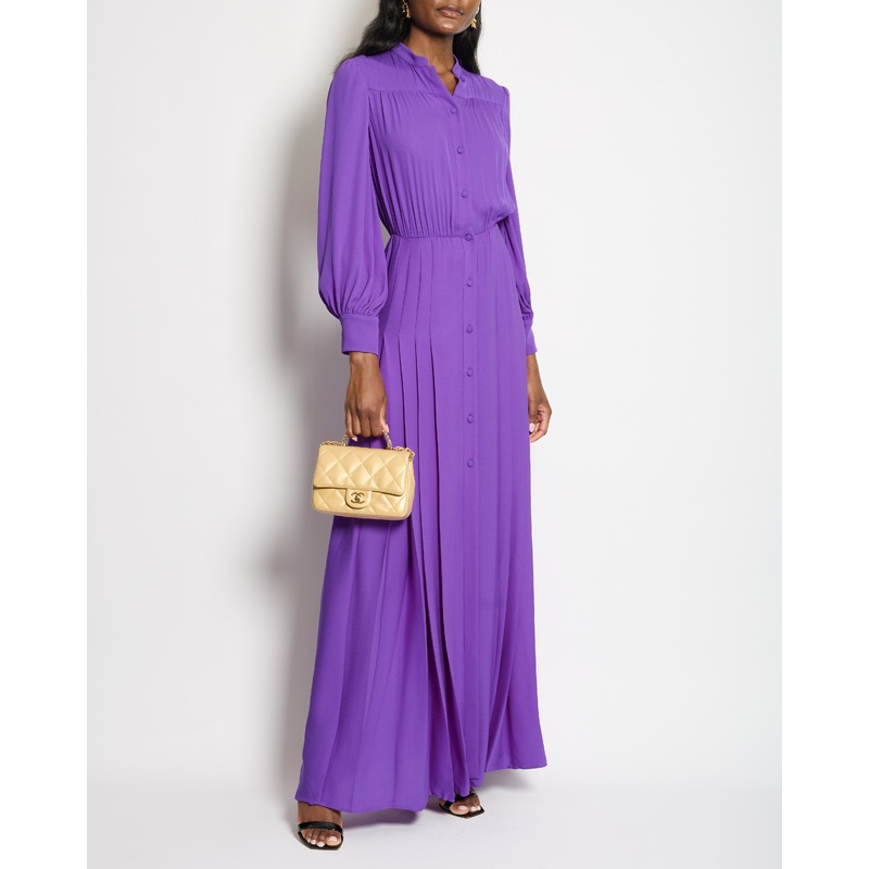 Valentino Purple Long Sleeve Pleated Silk Gown IT 38 (UK 6) RRP 7,400