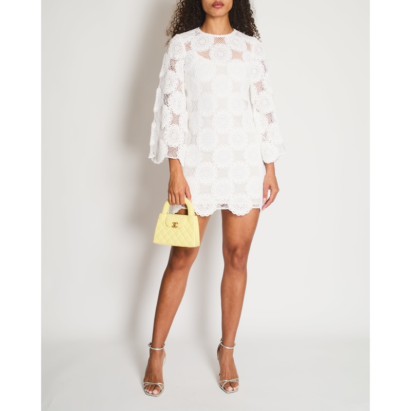 Zimmermann White Crochet Long Sleeve Sheer Mini Dress Size 0 (UK 8)