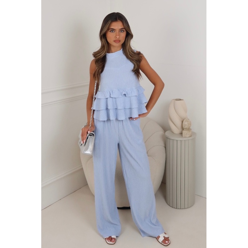 Becky blue tiered top & trouser co-ord