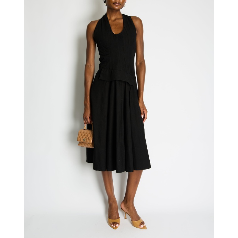 Bottega Veneta Black Sleeveless Cotton Midi Dress with Twist Back and Pocket Detail Size IT 40 (UK 8)