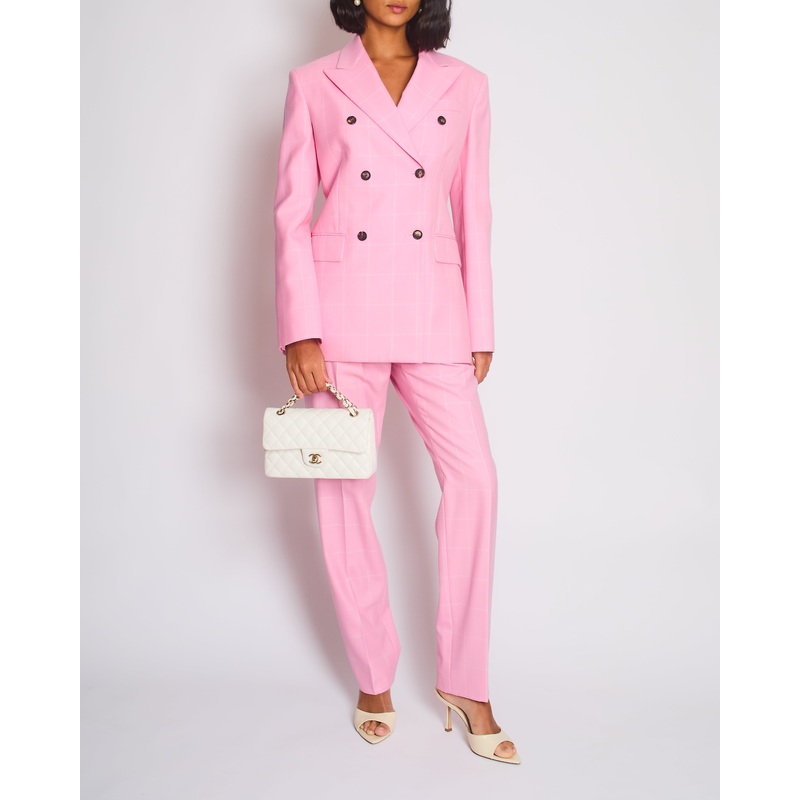 Calvin Klein Candy Pink Check Suit Jacket and Straight Let Trousers Set Size FR 38 (UK 10)