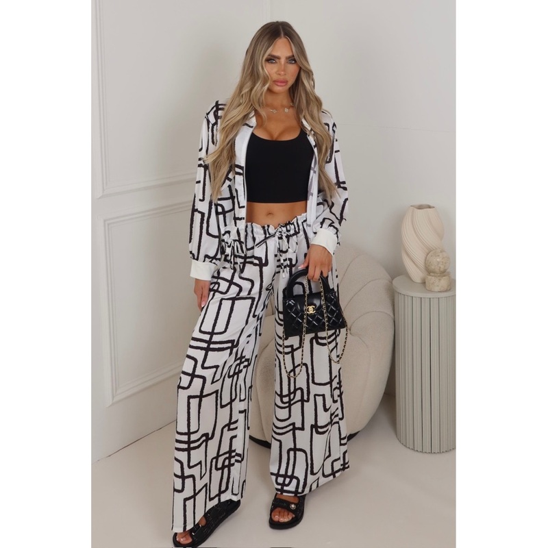 Charlotte white patterned zip jacket & trouser co-ord