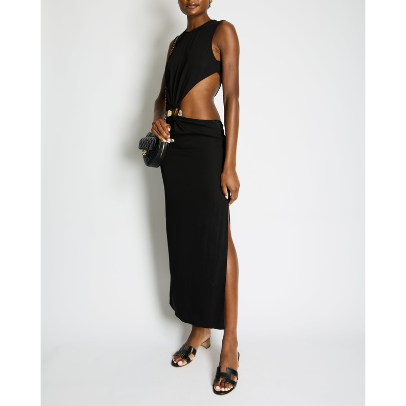 Christopher Esber Black Maxi Dress with Gold Ring Detail UK 8