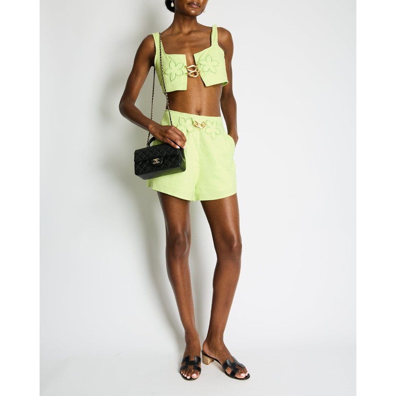 Cult Gaia Light Green Top and Short Set with Floral and Chain Details Size US 2-4 (UK 6-8) (