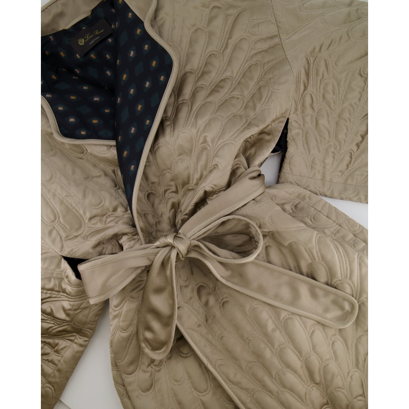 Loro Piana Light Grey Silk and Cashmere Padded Coat with Belt Detail Size M (UK 10)